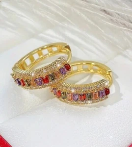 Aritos de circonita coloridos, chapados en oro de 18K Regalo damas Navidad - Picture 1 of 9