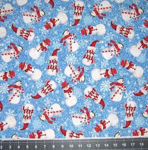Cotton Fabric - Quilting Treasures Snowman Toss on Blue Snowflake - 1.38 Yard - Picture 1 of 1