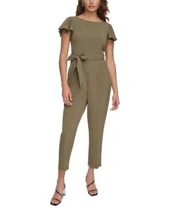 NEW CALVIN KLEIN GREEN CAREER BELTED JUMPSUIT SIZE 16 $139 - Picture 1 of 2