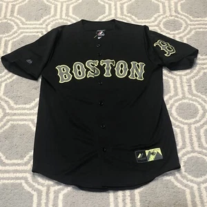 Boston Red Sox Dustin Pedroia Jersey Majestic #15 Stitched Black Green Medium - Picture 1 of 16