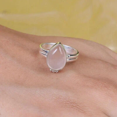 Rosa Quarzo Gemma Anello 925 Argento Sterling Pietra Zodiacale Regalo per Lei - Immagine 1 di 4
