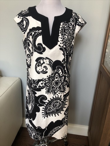 Abito donna Kate Spade New York Heleen bianco e nero paisley foderato a tubino taglia 6