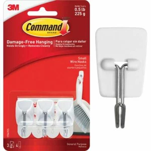 (12-3pk)-3M Command .5 Lb 3/4 In. x 1-5/8 In. Wire Adhesive Hook 17067ES-3PK - Picture 1 of 1