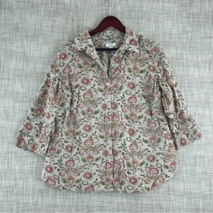 Charter Club Linen Shirt Button Down Shirt Womens Size 16W Floral 1704 - Picture 1 of 7