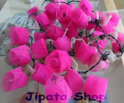 PinkRose Flower Rubber Leaf Party-Wedding-Decoration Christmas 110V Light String - Image 1 of 4