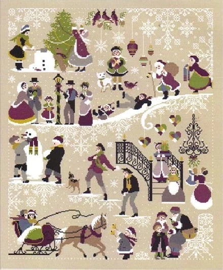 Christmas Tree Snowman Snow Play Ground Santa Claus Cross Stitch COLOR Pattern - Image 1 of 1