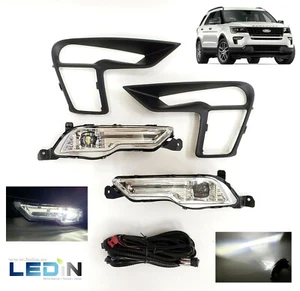 LED Clear Fog Lights Kit For 2018-2019 Ford Explorer Bezel Switch Wiring Harness - Picture 1 of 12