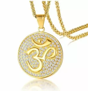 Sanskrit Symbol Om Aum Ohm Stainless Steel Pendant Necklace Chain - Jewelry Gift - Picture 1 of 6