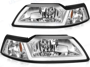 Replacement Chrome Front Headlights Assembly Headlamps For 99-04 Ford Mustang - Picture 1 of 9