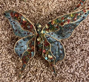 Sequined Butterfly Clip Christmas Tree Ornaments Set of 3 - Picture 1 of 8