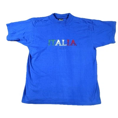 Firenze Italia Shirt Mens M Shirt Sleeve Embroidered Blue Cotton Crew Tee - Image 1 of 4