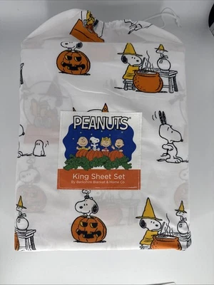 PEANUTS SNOOPY KING SHEET SET WHITE HALLOWEEN BY BERKSHIRE - BRAND NEW - Image 1 of 4