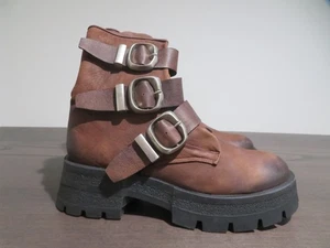 Steve Madden Roland Motorcycle Boot Womens 10 Brown Leather  Moto Buckle - Picture 1 of 8
