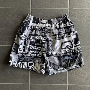 Quiksilver XL Board Shorts Black White Logo Print Swim Surf Beachwear Y2K - Picture 1 of 15