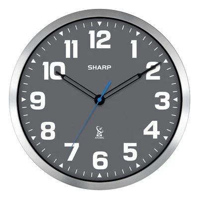 Reloj de Pared Analógico Atómico Atómico Sharp - Cara Gris 12", Acabado Plateado Cepillado Foto 1 de 4