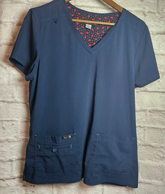 Koi Basics Womens Size Large 4 Pocket Stretch Scrub Top  Galaxy Blue Comfort EUC - Image 1 of 4