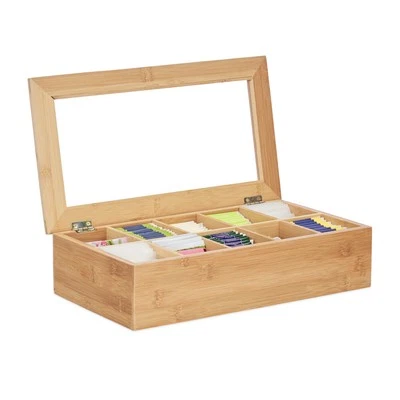Teebox bambus Teeaufbewahrung Teebeutel Aufbewahrung 1,16 kg 36,5 cm stabil - Bild 1 von 4