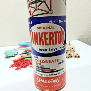Tubo de cartón y juguetes Tinkertoy vintage grado 146 años 60 - juego incompleto - Imagen 1 de 7