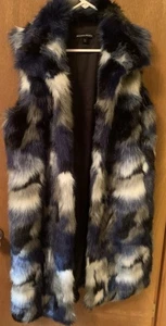 Boston Proper Chaqueta Talla Grande Azul/Negro Imitación Piel Larga Sin Mangas Preciosa - Imagen 1 de 13