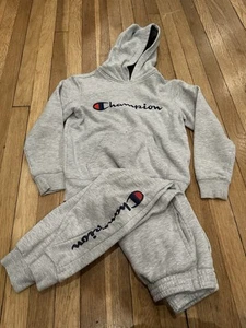 Champion Sweatsuit Small Kids size S Grey Gray Logo 2 Pieces Hoodie Pants Set - Picture 1 of 5