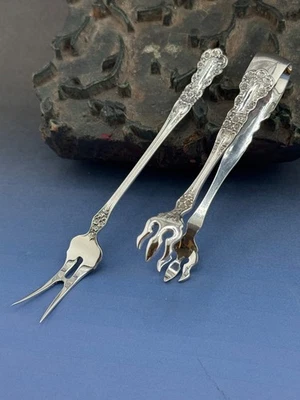 Juego de 2 piezas para servir Buttercup Gorham plata de ley 49 gr pinzas de azúcar oliva Foto 1 de 4