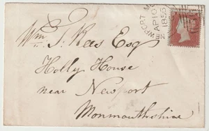 1856 NEWPORT MON SIDEWAYS DUPLEX TYPE II & BLUE UDC PORTABERGAM ? SUB PO WALES - Picture 1 of 3