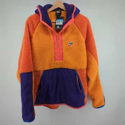 Jaqueta Nike Sportswear Vela Sherpa 1/2 Zíper Moletom com Capuz Médio Colorblock Laranja Nylon - Imagem 1 de 4