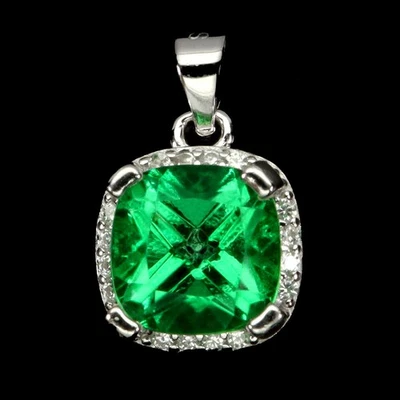 925 Sterling Silver Pendant Cushion Green Topaz 8mm Natural Gemstone Jewelry - Image 1 of 4