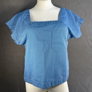 Madewell Square-Neck Top in Pinstripe Womens Medium Short Sleeve Cottage Chic - Picture 1 of 9