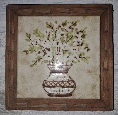 Vintage S Marco Made In Italy Ceramic 8" Tile Trivet Floral Design Boho Retro - Image 1 of 4