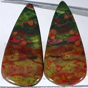 21.30Cts. 100% Natural Blood Stone Pair Pear Gemstone Cabochon 13X28X4MM - Picture 1 of 4