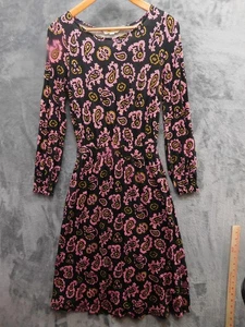 Boden Dress Womens Petite 4P Black Pink Paisley Long Sleeve Fit & Flare Jersey - Picture 1 of 12