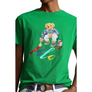 Polo Ralph Lauren Bear T-Shirt Classic Fit Graphic Tee Green Cotton Size M - Picture 1 of 7