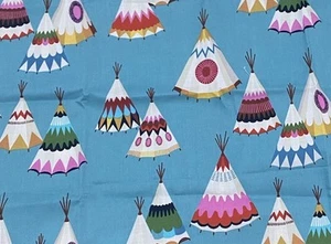 Alexander Henry We See Tee Pees Western Blue Fabric 1/2 Y #11 - Picture 1 of 6
