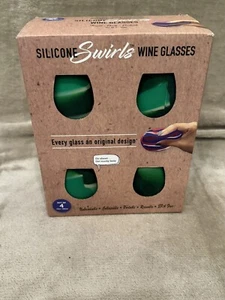 Shark Skinzz Silicone Swirls Wine Glasses Unbreakable Green Set Of 4  NEW - Picture 1 of 6