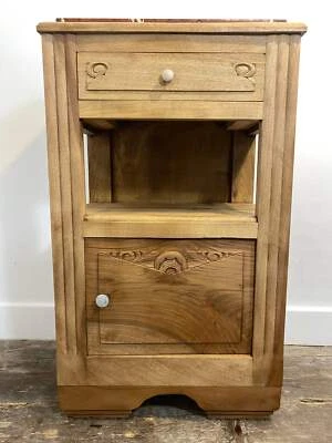 Antique Provincial Walnut Bedside Cabinet with Red Marble Top - Image 1 of 4