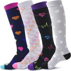 4-Pairs Compression Socks, Women&Men Sports Knee High Socks for Running, Hiking, - Picture 1 of 9