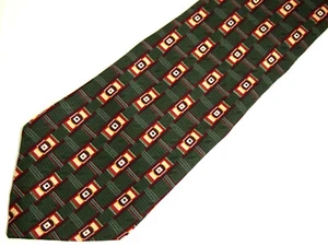 Alpert Nipon Mens Necktie Tie Forest Green Red Beige Geometric Wide Silk 60" - Picture 1 of 4
