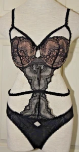 NWT Adore Me Black Nude Lace Mesh Bodysuit Teddy Lingerie L Large Shimmer - Picture 1 of 9