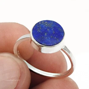 Redondo Lapislázuli Gema Tendencia Handmade Anillo Joyería Plata Maciza US 6.5 - Imagen 1 de 10
