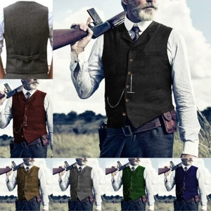 Hunting Mens Suits Vests Tweed Herringbone Waistcoats Vintage Wedding Wool Retro - Picture 1 of 23