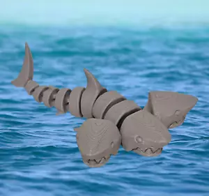 Articulated Three-Headed Shark, Flexi Fidget Toy, 3D Printed - Picture 1 of 35