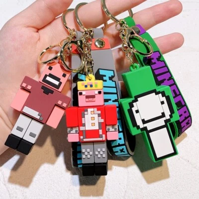 Kids Minecraft Keychain Keyring Bag Clip Steve Creeper Skeleton stocking filler
