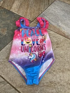 Nickelodeon Jojo Siwa Peace Love Unicorns One Piece Swimsuit Size 4 GUC - Picture 1 of 4