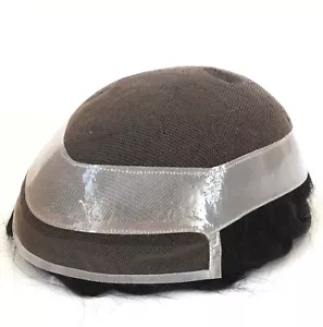 Natural Mens Toupee Human Hair Replacement System French Lace Skin Hairpiece #1B - Picture 1 of 15