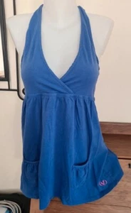 Voodoo Dolls halter neck blue cotton top, with two front pockets, Size 12 - Picture 1 of 5
