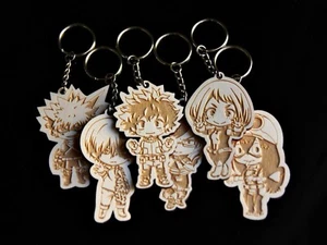 EIN oder 6er Set BNHA My Hero Academia Holz Schlüsselanhänger, Boku kein Held Anime Charms - Bild 1 von 4