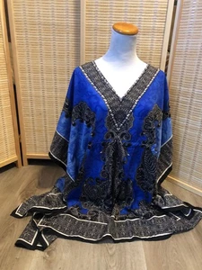 Vestido Hawaiano Sin Mangas TALLA ÚNICA Negro y Azul 100% Terivoile H321 - Imagen 1 de 11