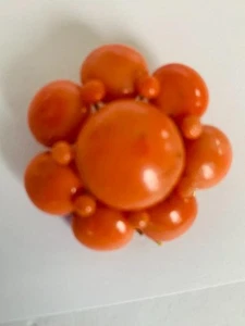 Antiguo Broche Roseta Coral Noble Pin Art Deco Color Natural Cabachon - Imagen 1 de 16