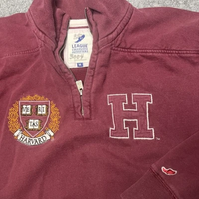 Harvard Sweatshirt Medium Red Burgundy Embroidery Patch Preppy 1/4 Zip Casual - Image 1 of 4